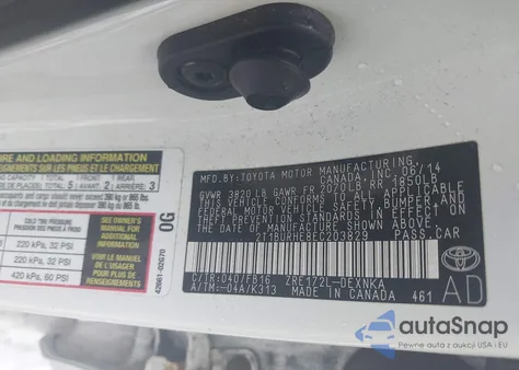 2014 Toyota Corolla Le из США, поврежденный, VIN 2T1BURHE8EC203829